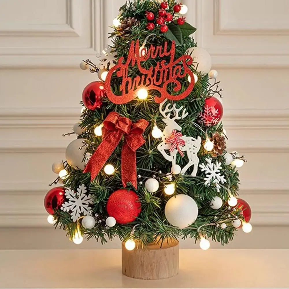 Decorated Tabletop Artificial Christmas Tree. Mini Pre-Decorated Holiday Tree with LED Lights, Ornaments & Star Topper