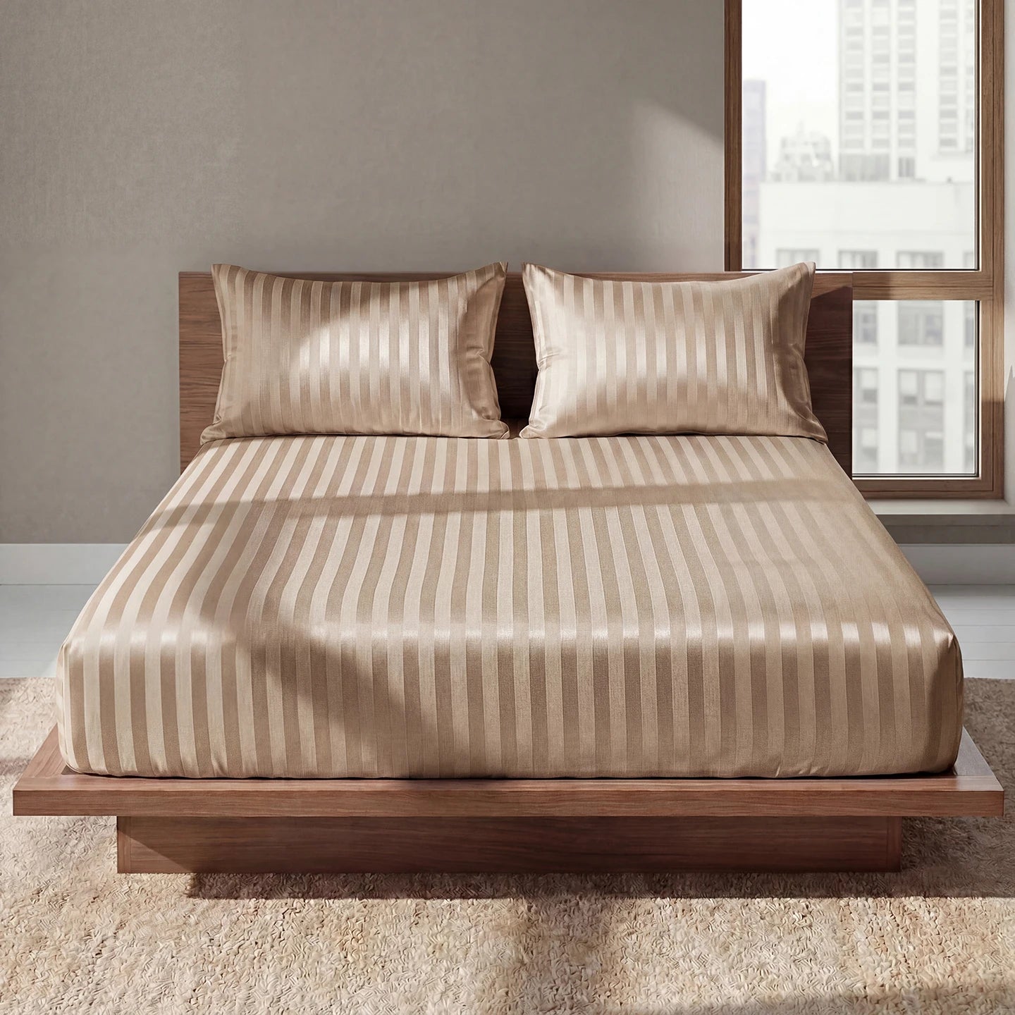 Luxury Satin Jacquard Fitted Sheet & Pillowcase Set