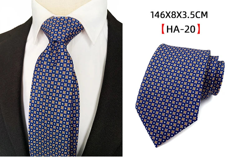 Men’s Luxury 8cm Vintage Silk Necktie Classic Designer Business, Wedding & Formal Dress Tie