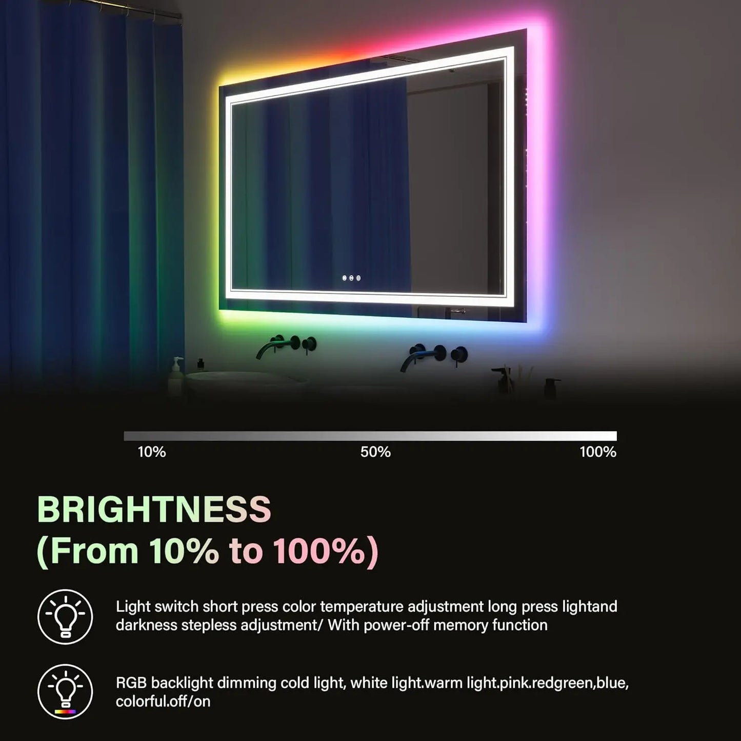 Led Bathroom Mirror With RGB Function And Double Lights