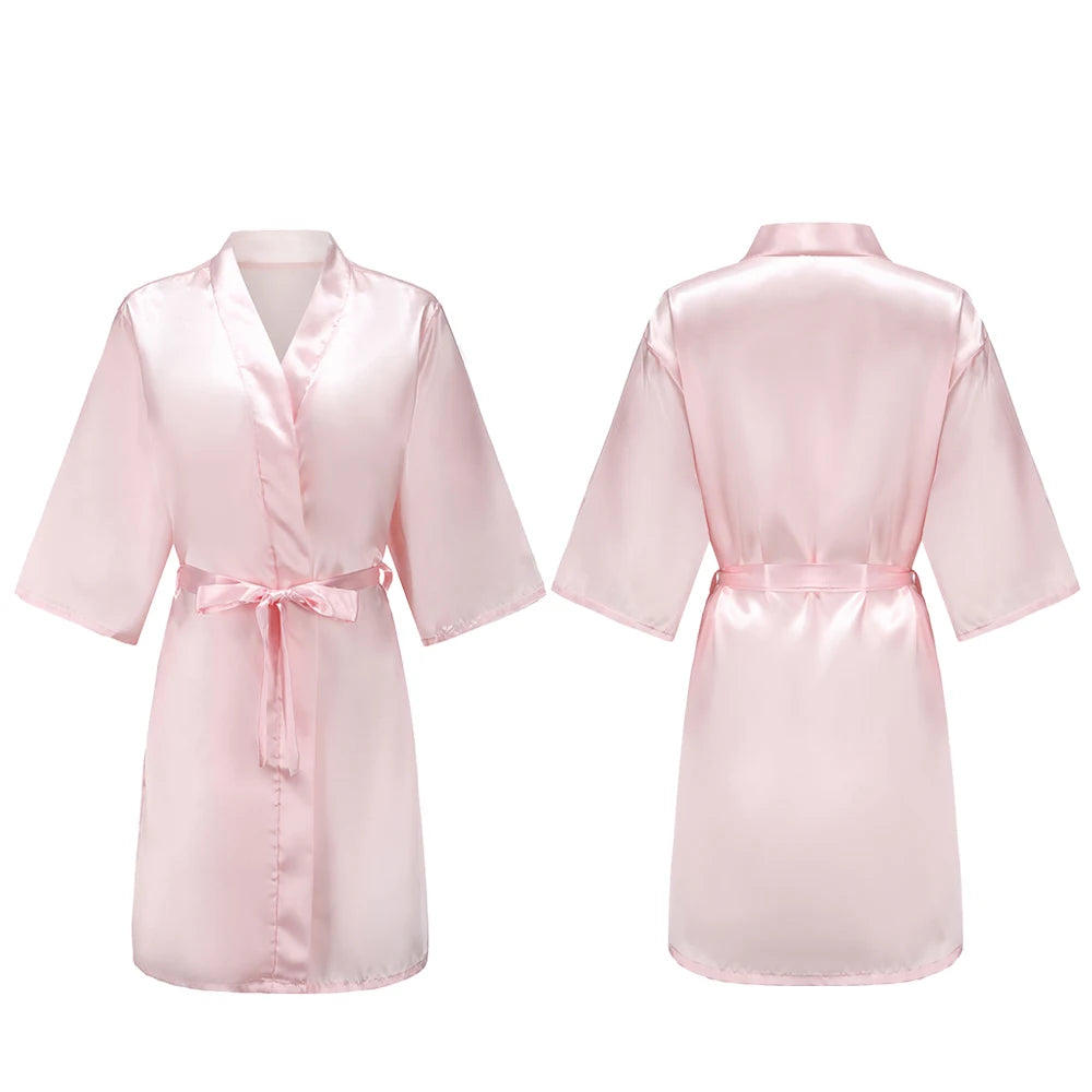 Women's Satin Pajama Set. Short Sleeve Robe & Shorts Loungewear