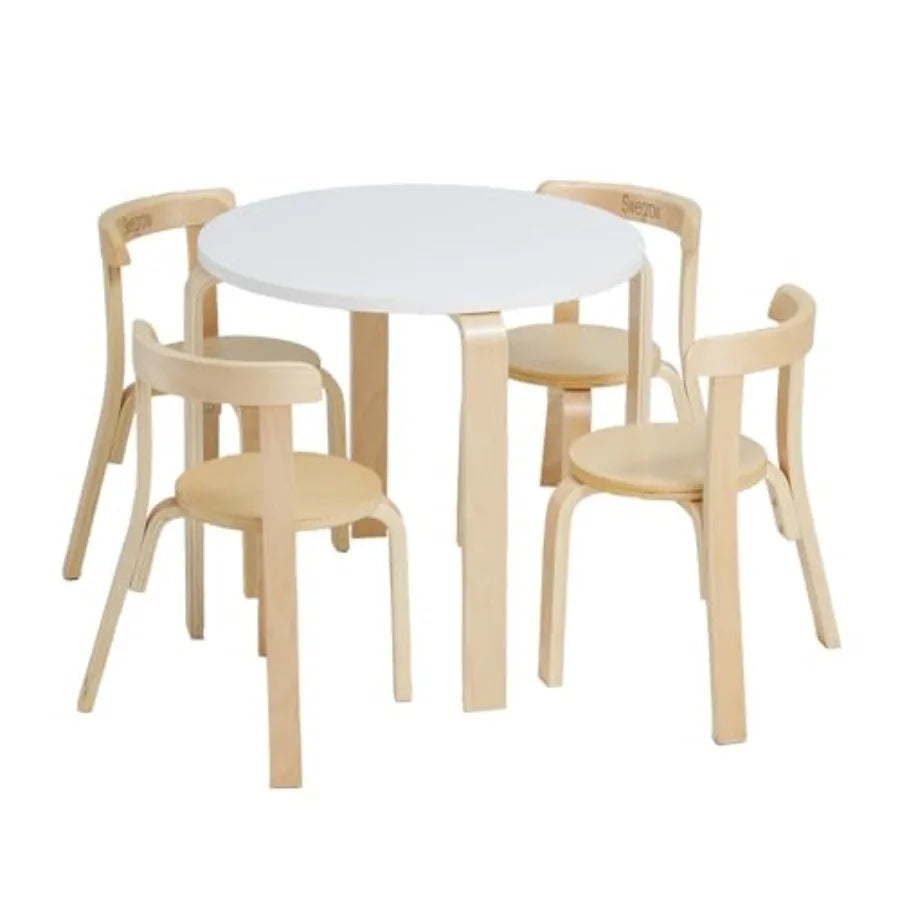 Premium Kids Round Table & 4 Chair Set – Solid Wood Activity and Learning Table