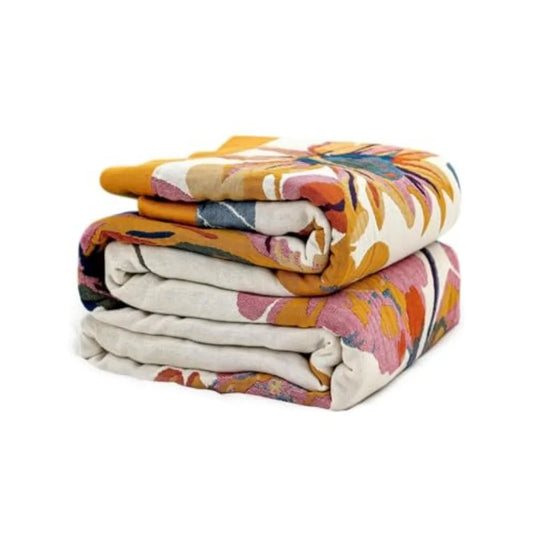 Boho Cotton Throw Blanket – Soft Lightweight Bohemian Woven Blanket for Bed, Couch & Home Décor