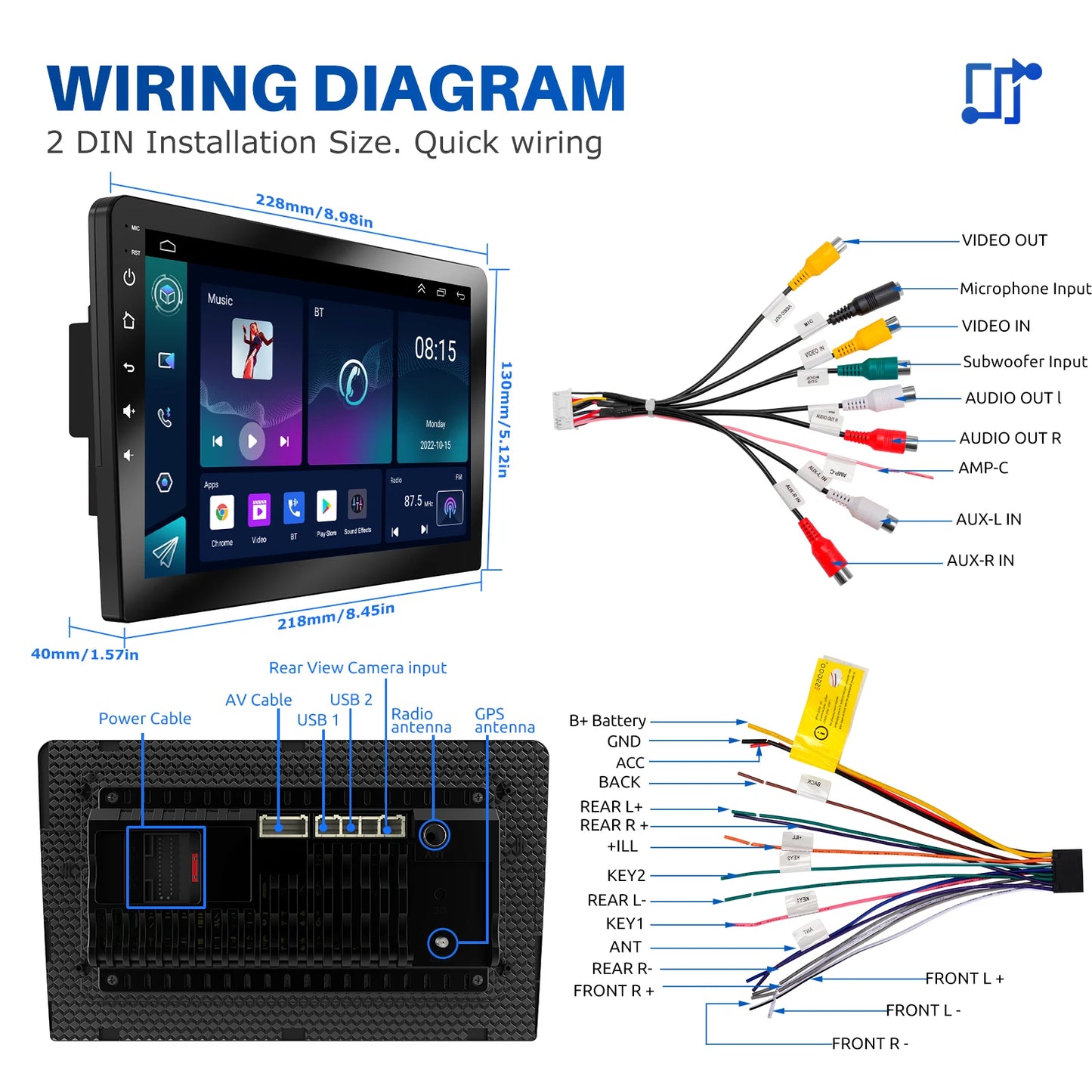 ESSGOO Android 14 Car Stereo . 7”/9”/10” Touchscreen with Wireless CarPlay, Android Auto, GPS Navigation & Bluetooth