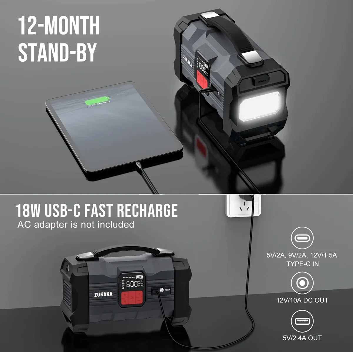 26800mAh Jump Starter with Air Compressor 1000A/1500A PEAK  Booster Tyre Inflator Portable Car Battery Power Bank Charger Air Pump,with LCD Display, Jump Starter Power Bank  (All Gas/ 8.0L Diesel), LED Light, Design for Cars,
