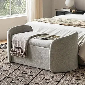 Luna Round Ottoman with Storage and Tray, Round Coffee Table with Storage, Upholstered Foot Stools Ottoman for Living Room, Bed