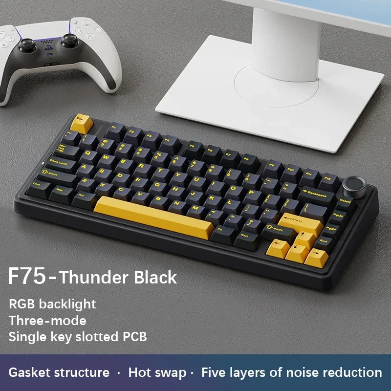 AULA F75 Wireless Mechanical Gaming Keyboard .Bluetooth, 2.4G & Wired RGB Keyboard with Hot-Swappable Keys