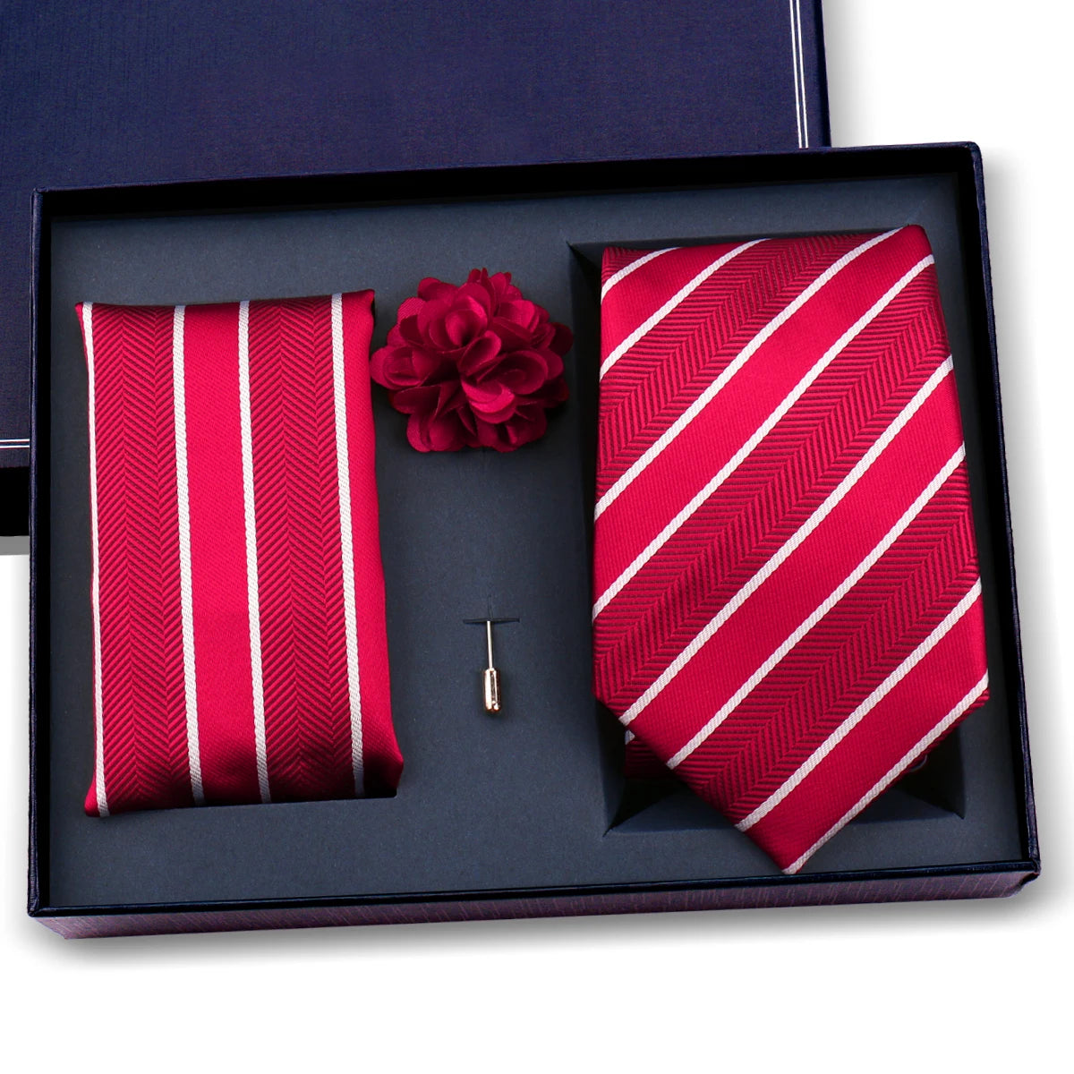Luxury Men’s Paisley Necktie Gift Set. Silk Tie, Pocket Square, Cufflinks & Gift Box for Weddings & Business
