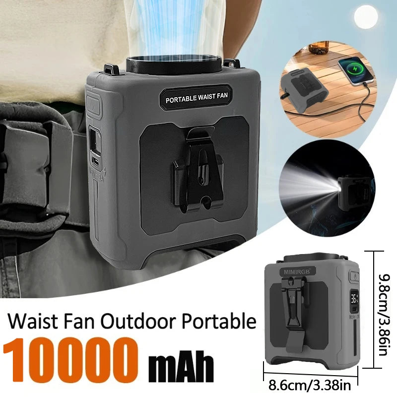 10000mAh Portable Neck Fan & Waist Clip Fan – Rechargeable Hands-Free Personal Cooling Fan  Product Description