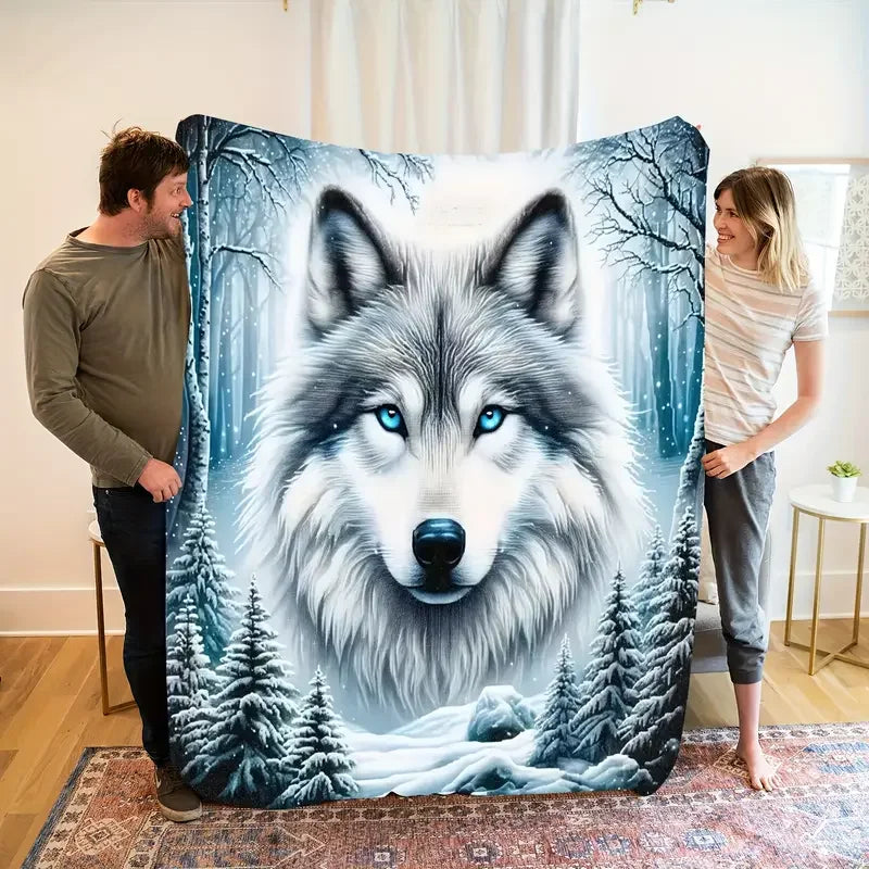 Majestic Wolf Flannel Throw Blanket .Ultra Soft Cozy Blanket for Sofa, Bed, Cabin & Home Decor