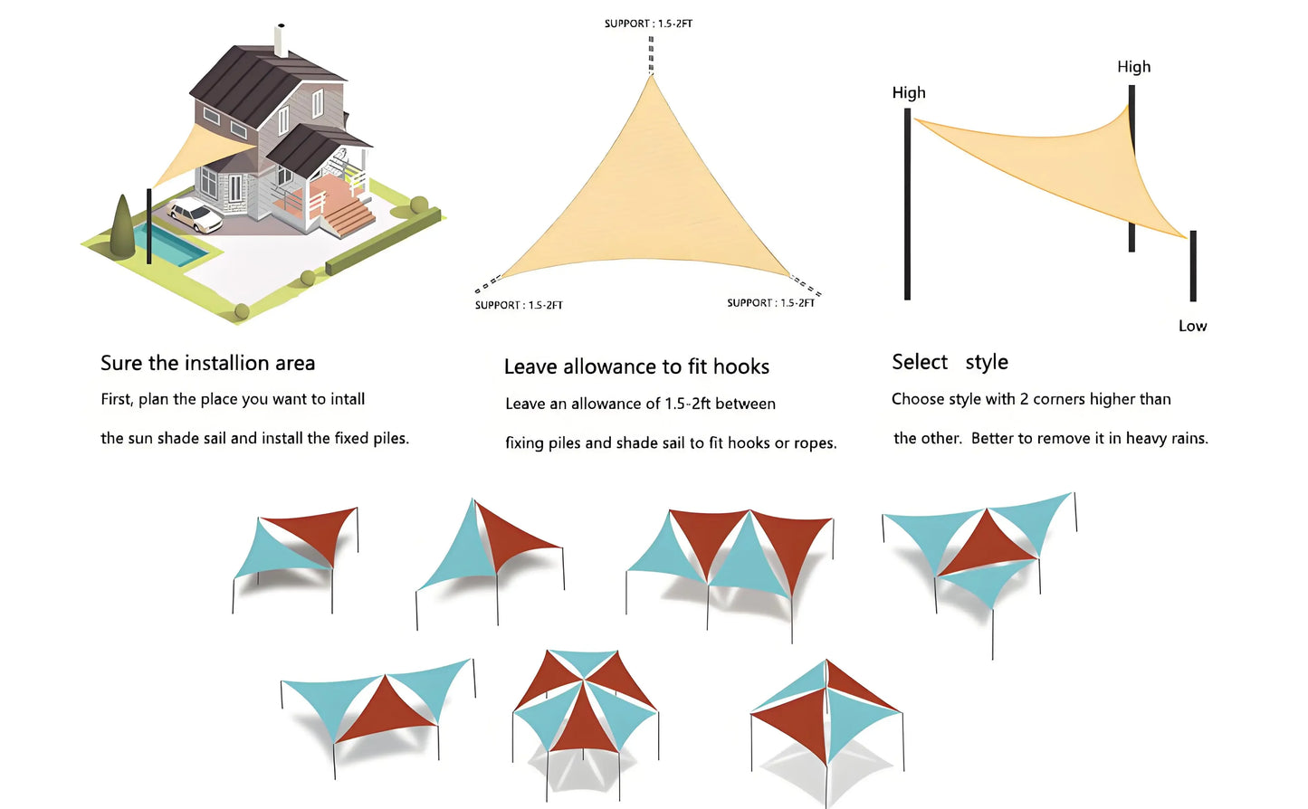 Triangle Sun Shade Sail Canopy .UV Protection Outdoor Patio Shade Cover