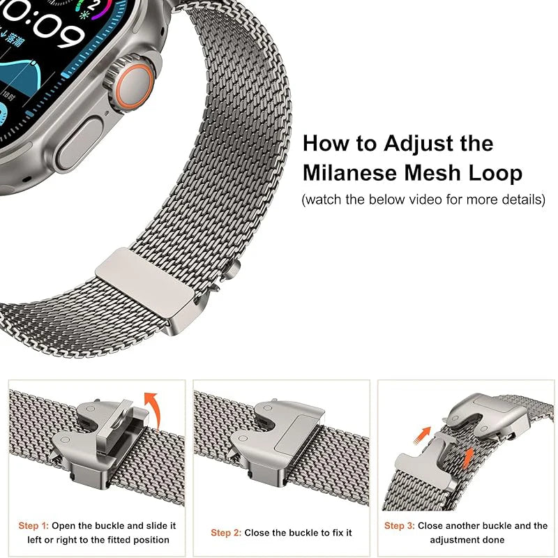 Milanese Magnetic Loop Band for Apple Watch . Stainless Steel Mesh Strap Compatible with 38mm–49mm Models