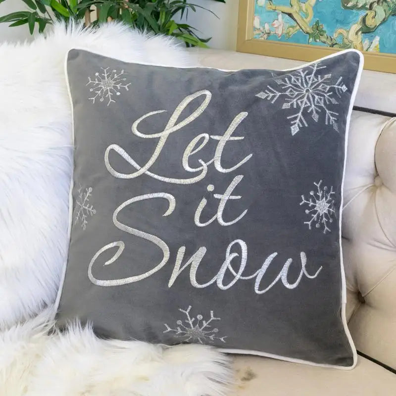 Let It Snow Winter Throw Pillow Cover Cozy Holiday Farmhouse Accent Cushion