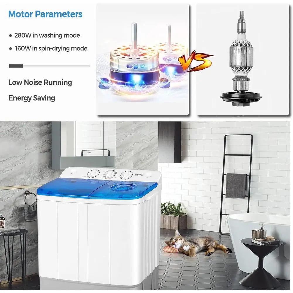 Portable 2-in-1 Twin Tub Washing Machine with Spin Dryer