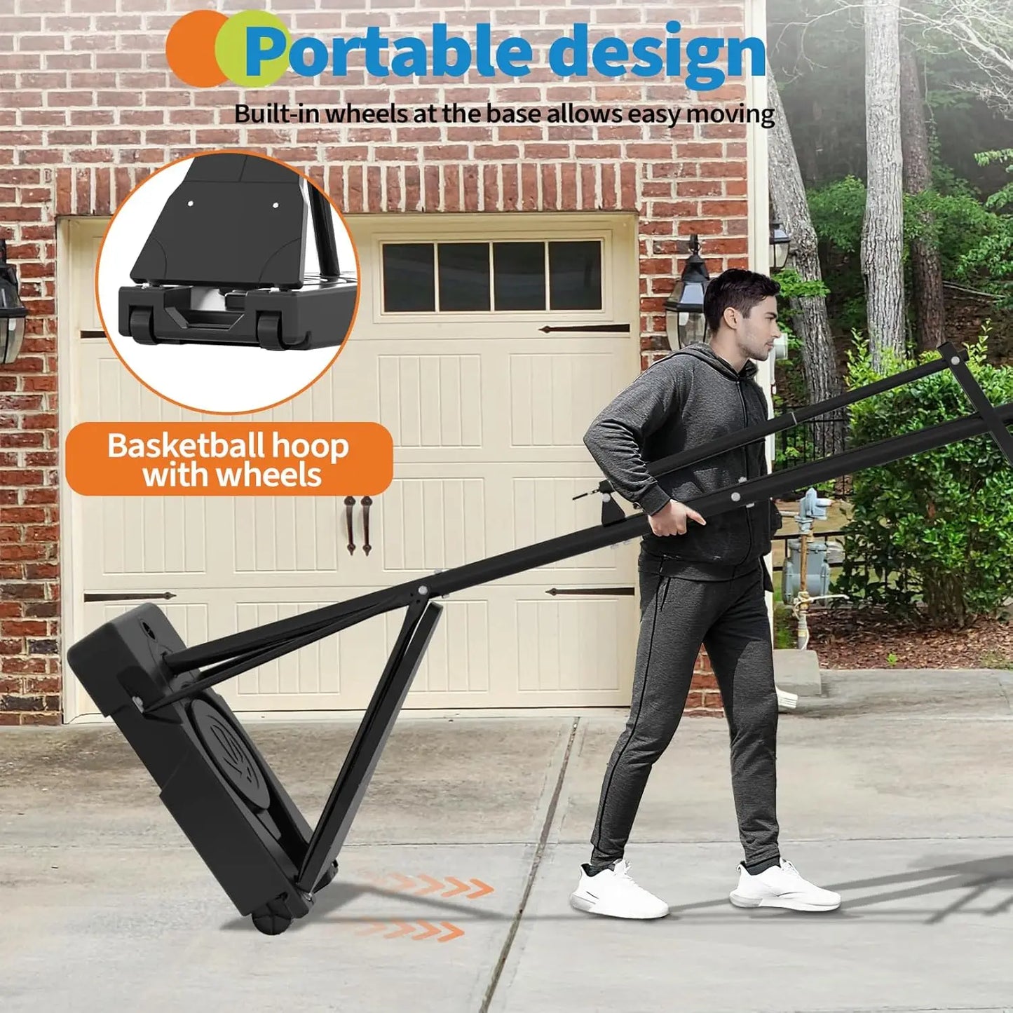 52" Shatterproof Adjustable Basketball Hoop with Wheels, for Driveway & Backyard