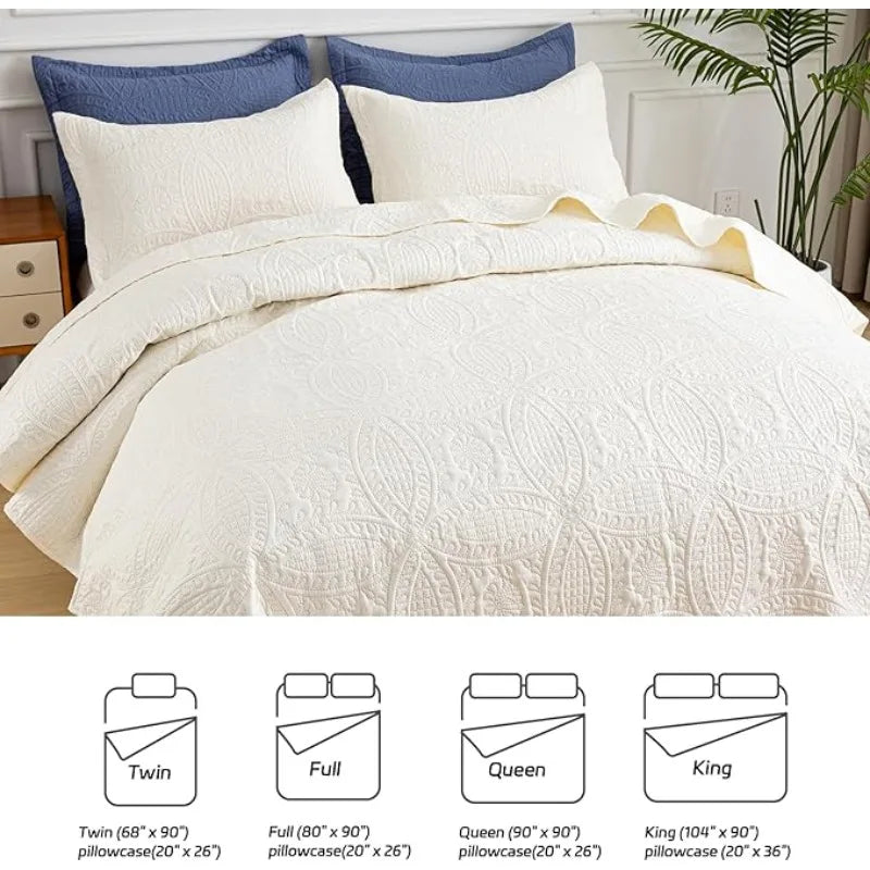 Soft Breathable Quilt Bedding Set.Modern Embossed Bedspread Collection