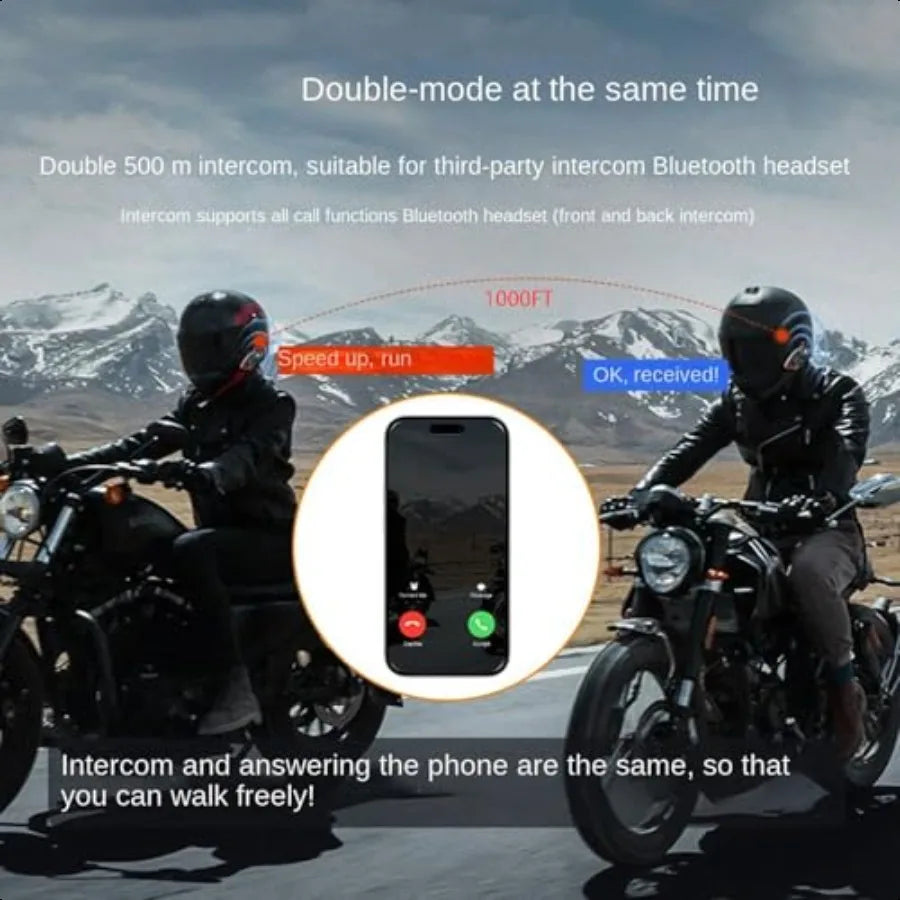 Waterproof Helmet Intercom Bluetooth Headset 1000mAh