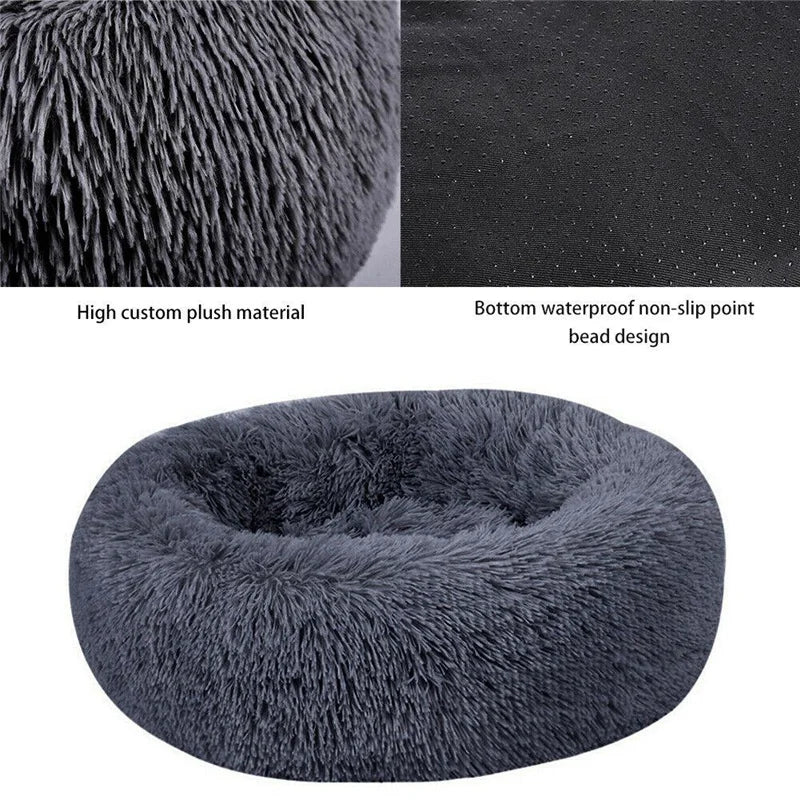 Plush Donut Dog Bed – Soft Calming Round Pet Bed