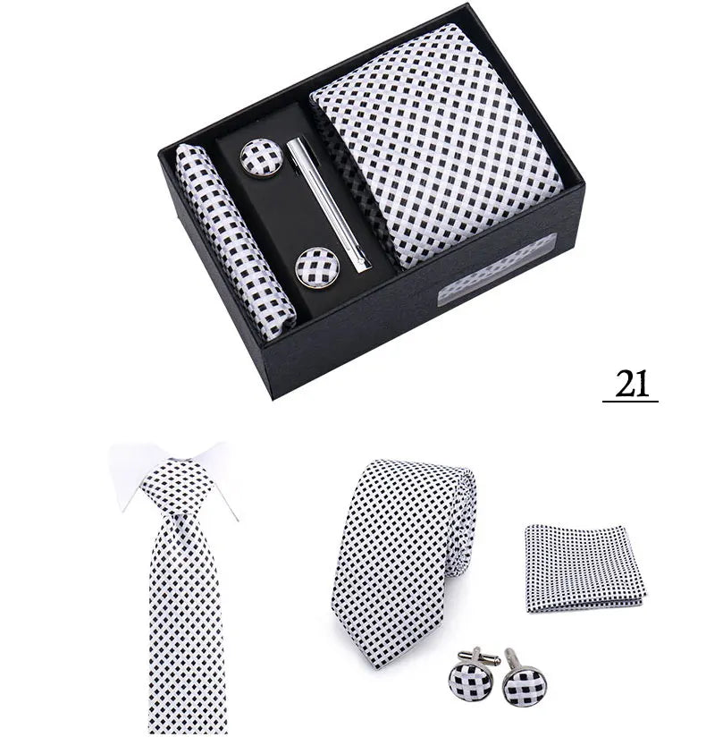 Tie Men With Box Top Quality Business Ties Hanky Cufflink Set Clips Green Necktie Corbatas For Men Wedding In Gift Box Gravatas