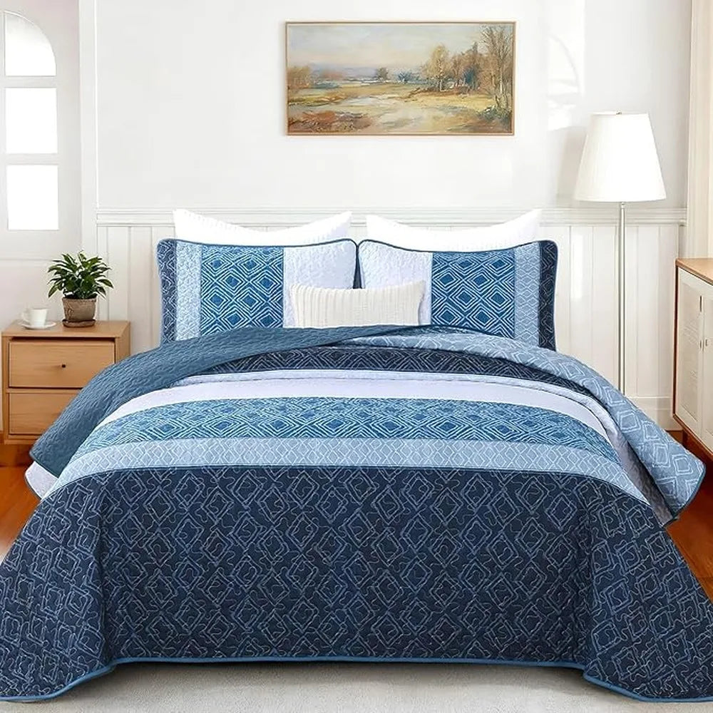 Elegant Blue Quilted Comforter Bedding Set