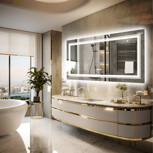 LED Backlit Front Lit Bathroom Mirror With Dimmable Lights