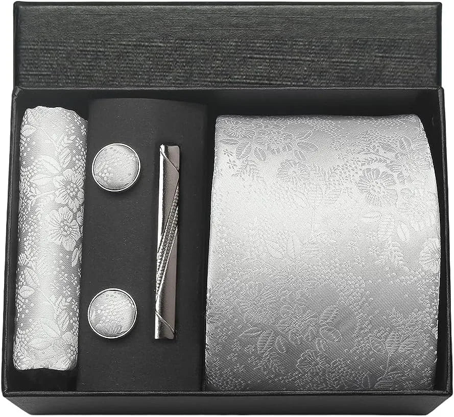 Luxury 100% Silk Paisley Floral Men’s Necktie Set | Business Tie with Matching Pocket Square & Formal Accessories