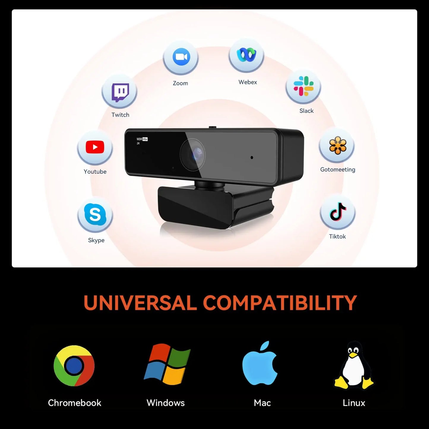 Nuroum 2K QHD 1440P AI Webcam with Noise-Canceling Microphones, Auto Focus & Privacy Cover
