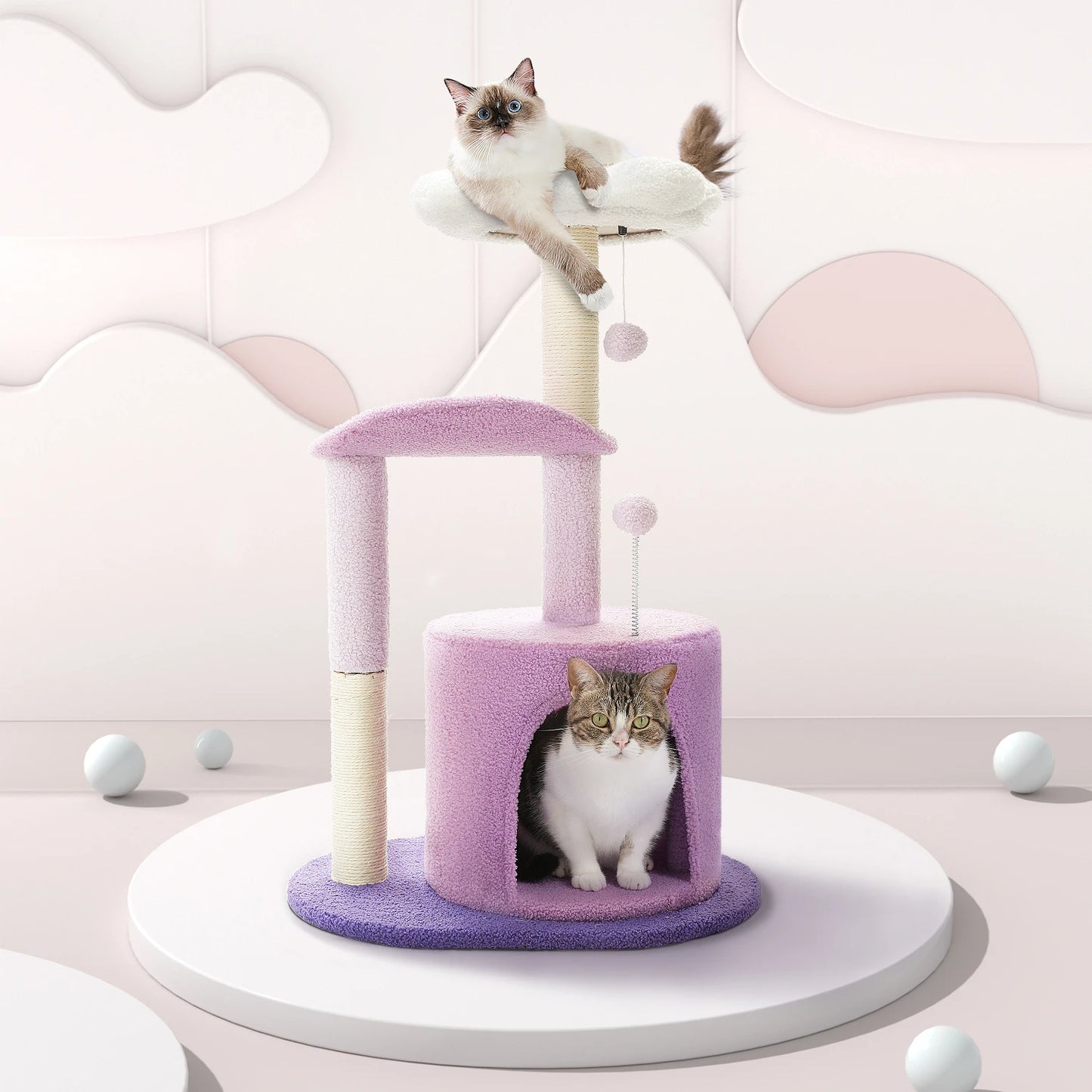 Flower Cat Tree for Indoor Cats, Small Cat Tower with Sisal Scratching Post, Soft Condo, Plush Perches, Fluffy Balls, Cat Toys