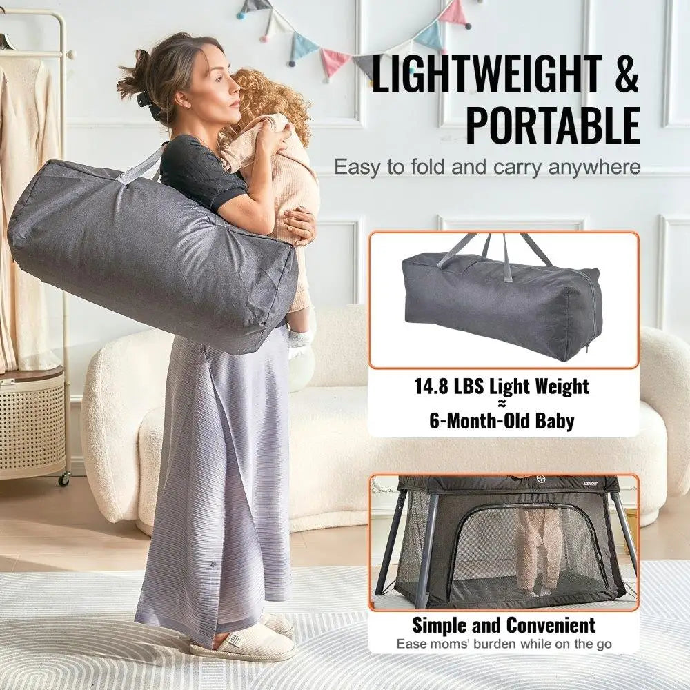 Baby Travel Crib Folding Playpen with Zipper Gate for Toddler