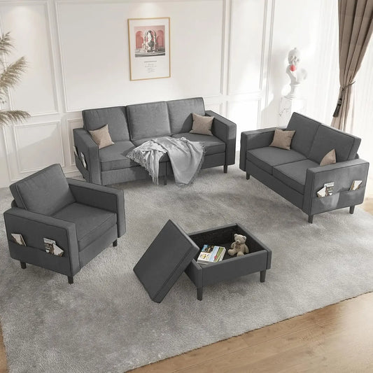 Sectional L Shaped Sofa Couches Set Living Room Furniture Sets,78" Width 3-Seater Small Couch （3+2+1+Ottoman Sofa Set）