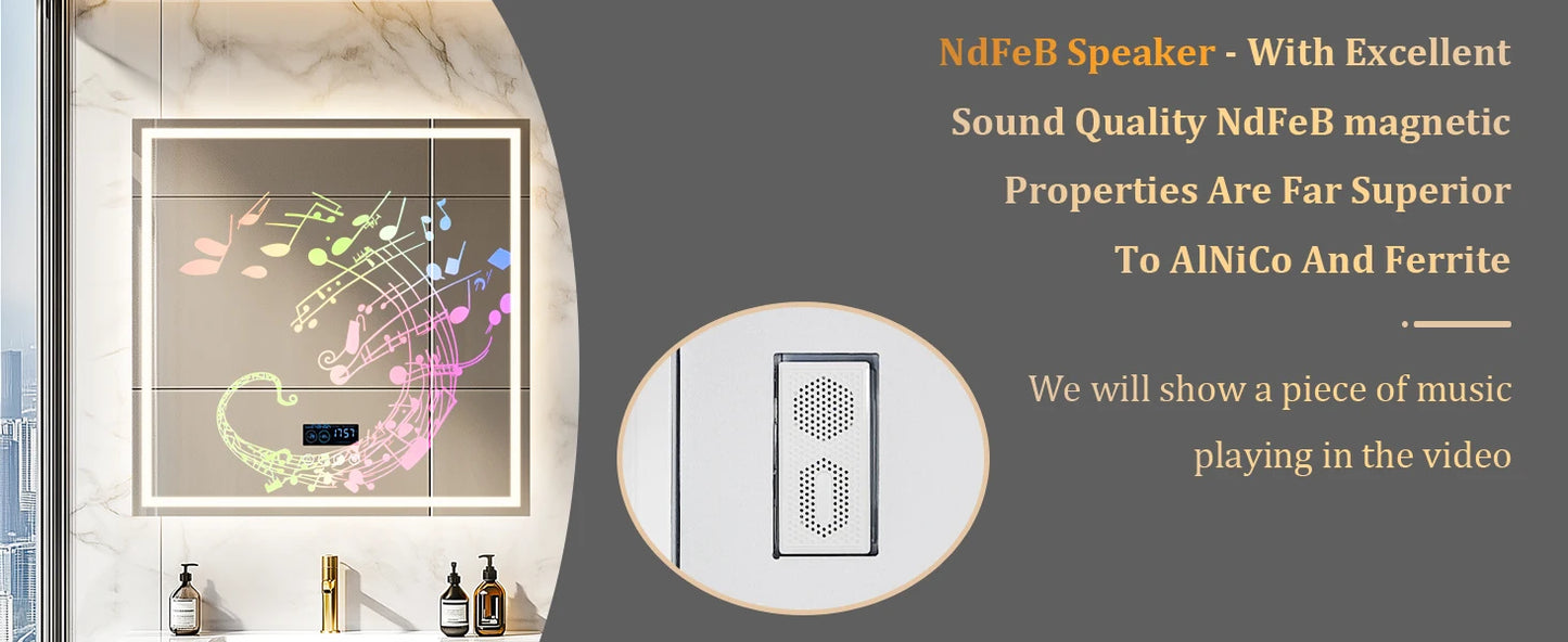 LED Bathroom Mirror 800mm Square Wall Mirror with Bluetooth Time Temperature Display 3 Colours Front+Backlit Anti-fog Memory
