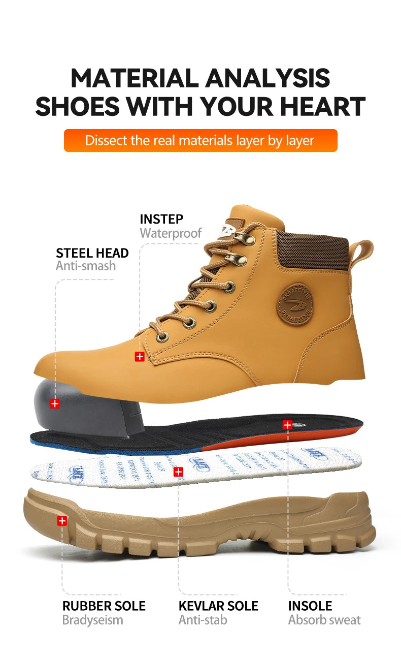 High Top PU Safety Shoes Metal Toe Cap Anti Smash Puncture