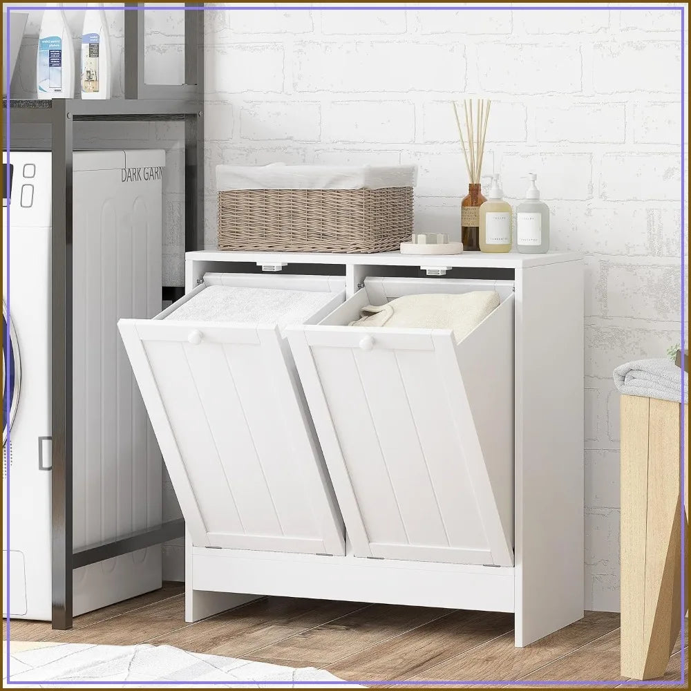 Double Tilt-Out Laundry Hamper Cabinet with Two 10-Gallon Compartments