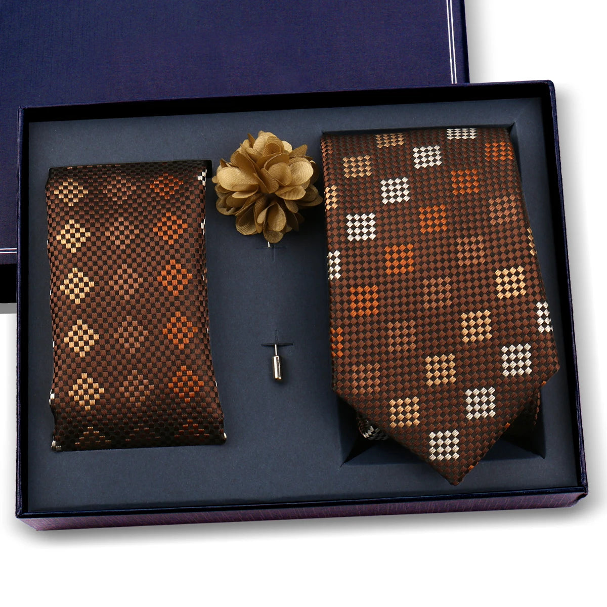 Luxury Men’s Paisley Necktie Gift Set. Silk Tie, Pocket Square, Cufflinks & Gift Box for Weddings & Business