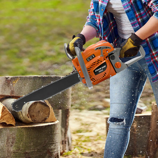 Convenient&Comfortable Gasoline Chainsaw - Hand-Pull Spring-Loaded Starter, Non-Slip Shock-Absorbing Ergonomic Handle