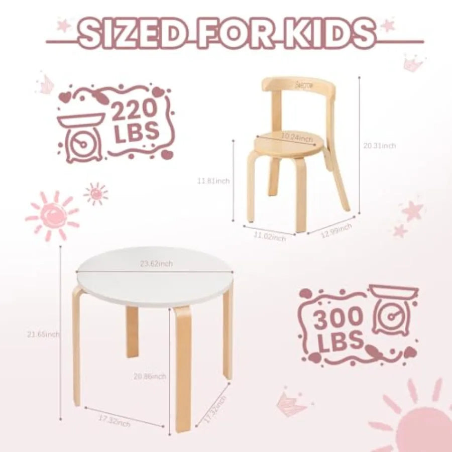 Premium Kids Round Table & 4 Chair Set – Solid Wood Activity and Learning Table