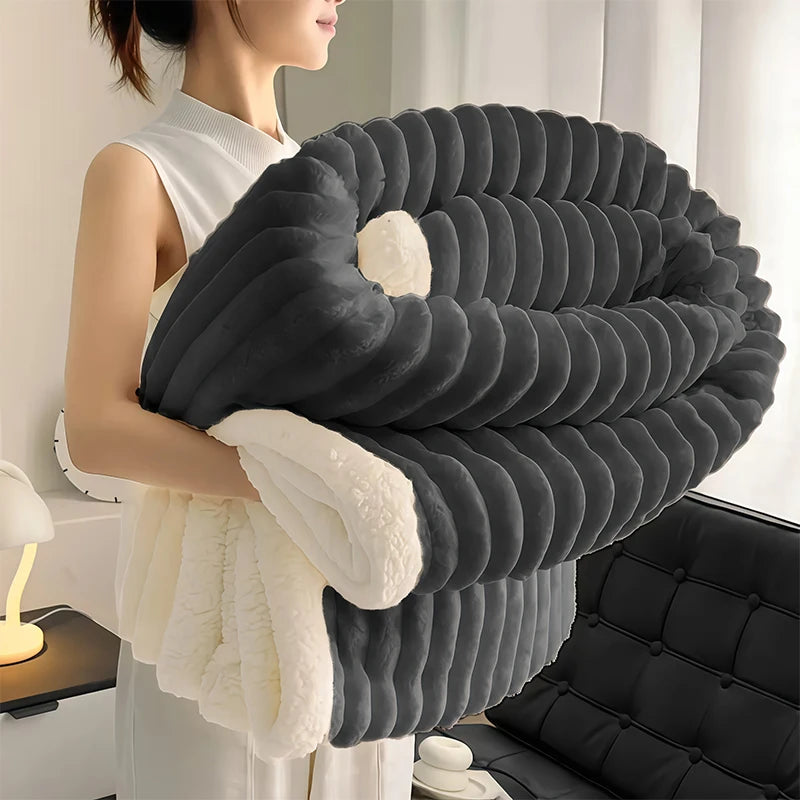 Luxury Weighted Sherpa Fleece Blanket . Ultra Soft Faux Rabbit Fur Throw for Bed & Sofa