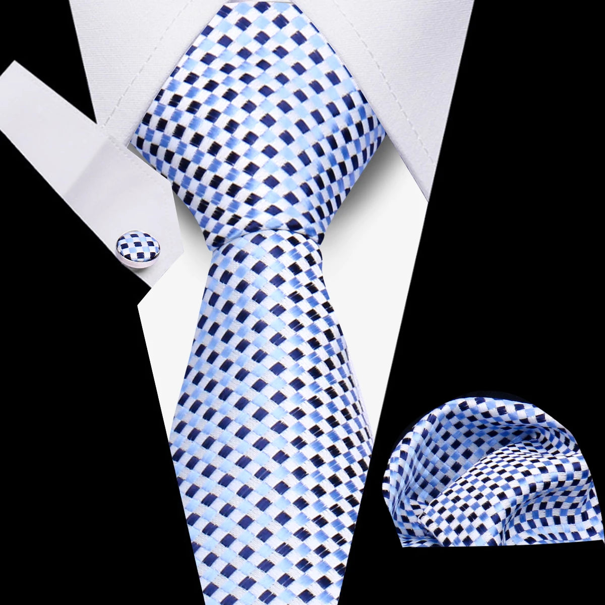Tie Men Business Necktie Set Classic Plaid Cufflinks Handkerchief For Suit Wedding High Quality 3pcs Ties Sets Formal Gravata