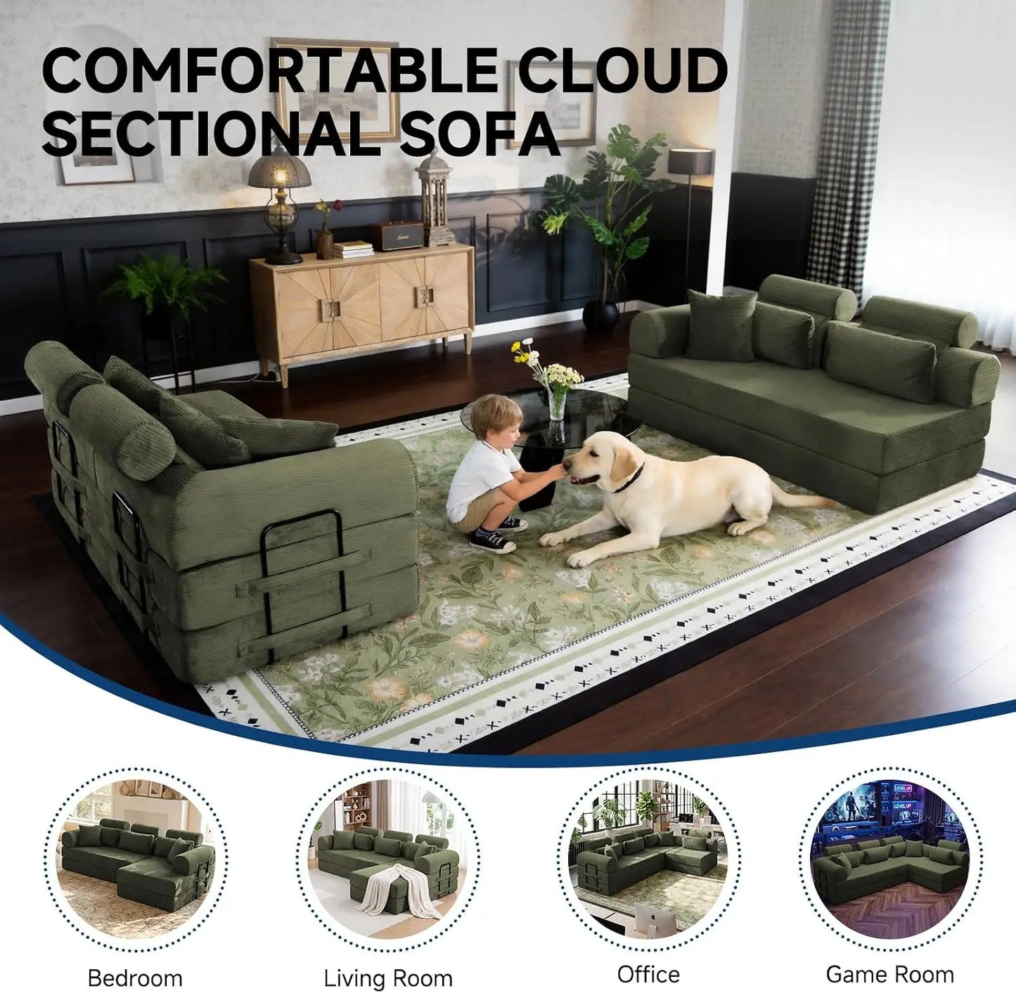 78.8-Inch Convertible Futon Sofa Bed with High Back