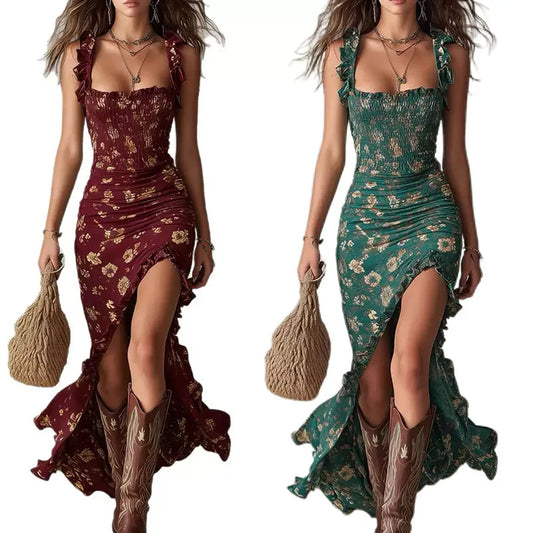 Women’s Boho Floral Maxi Dress | Sleeveless High Slit Summer Beach Dress