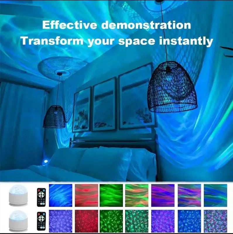 Ocean Wave Projector Lamp .3D Water Ripple Night Light with Remote Control & Color Changing Ambient Lighting
