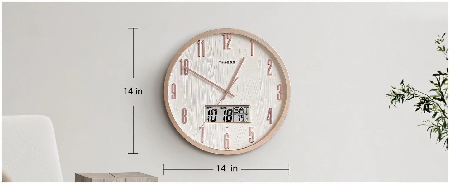 TIMESS Smart Luminous Wall Clock with Digital Display & Night Light