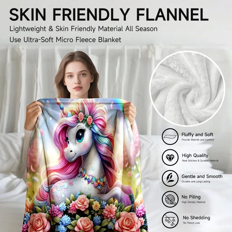 1 piece unicorn-themed fluffy flannel blanket, perfect for sofa, bed, office. Ideal gift for family, friends, holidays.