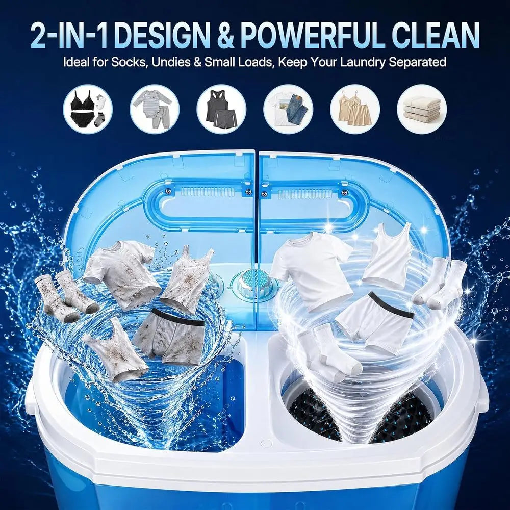 9.9-Lb Compact Portable Twin Tub Washer & Spin Dryer