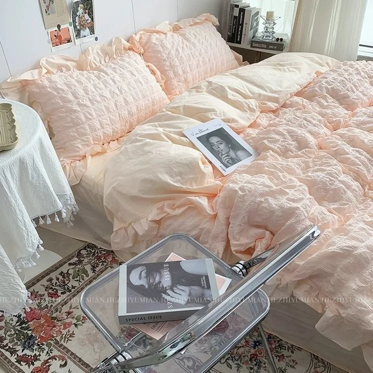 Romantic Ruffled Solid Color Bedding Set