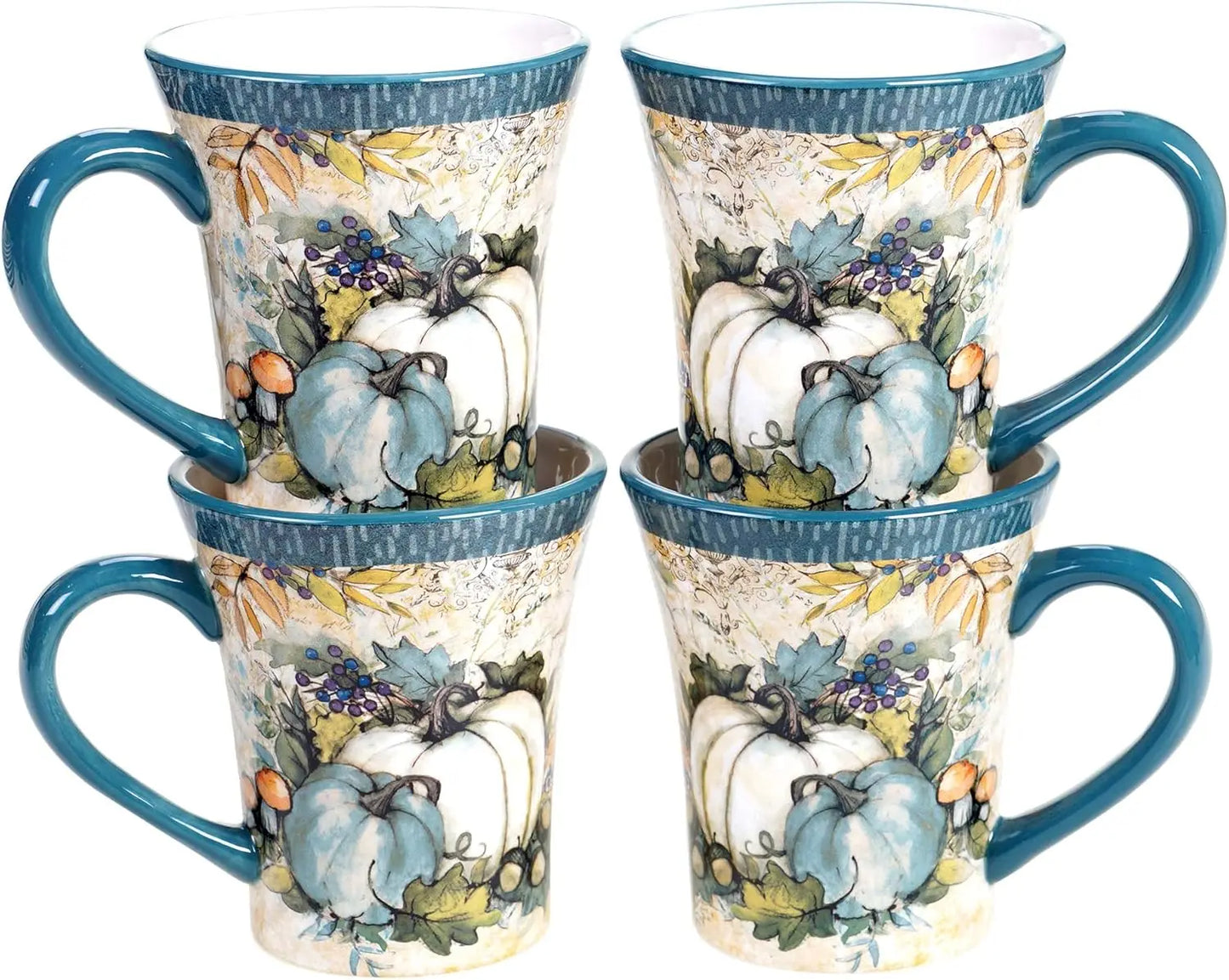 Harvest Gatherings 16-Piece Ceramic Dinnerware Set, Service for 4 - Multicolor Fall Plates, Bowls & Mugs with Pumpkin & Pheasant