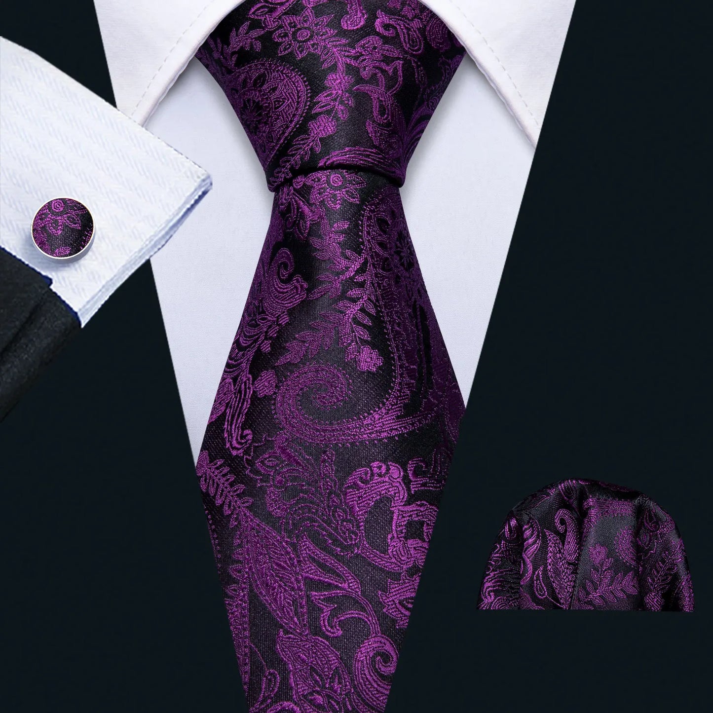 Men’s Luxury Red Striped Necktie Set. Silk Tie, Pocket Square & Cufflinks for Business, Wedding & Formal Wear