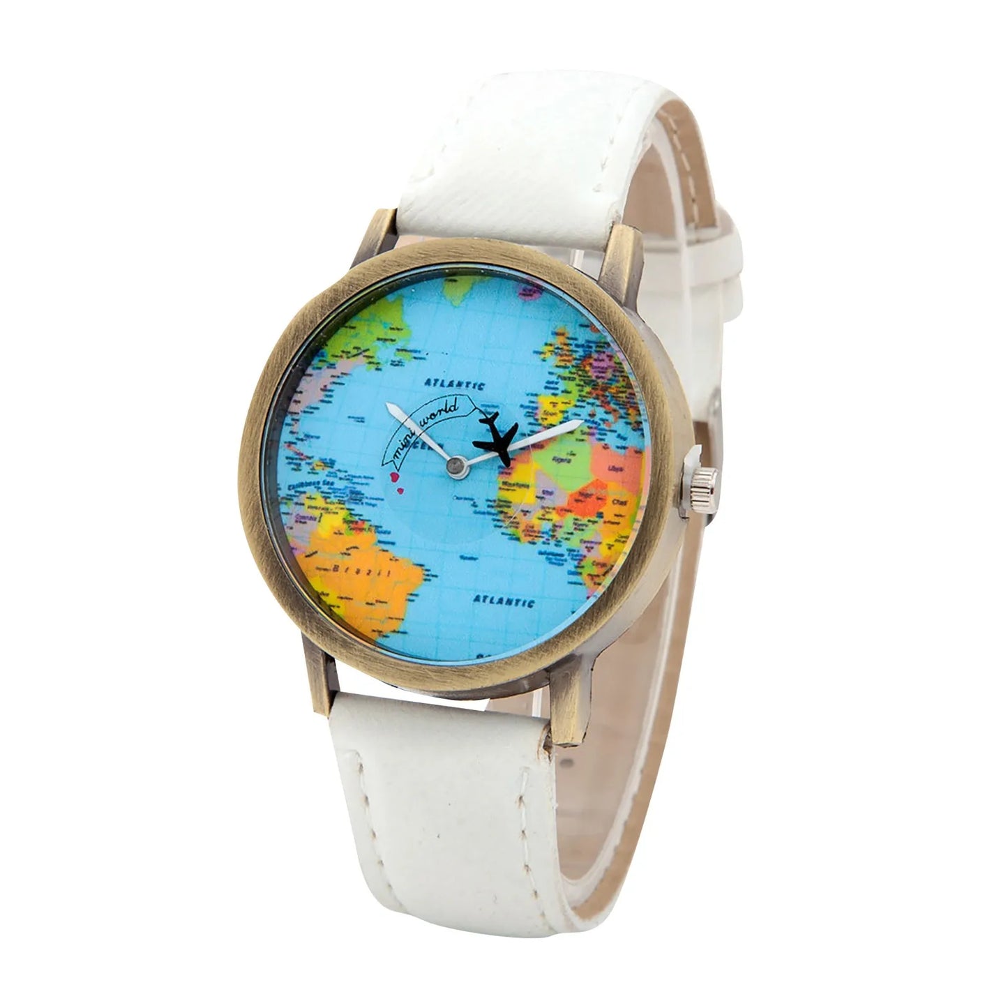 Women’s World Map Quartz Watch . Casual Leather Strap Fashion Timepiece