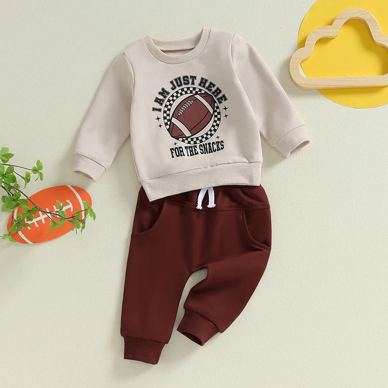 Infant Baby Boy Outfits Football Print Sweatshirt Top with Elastic Pant 2Pcs Toddler Fall Winter Clothes Set