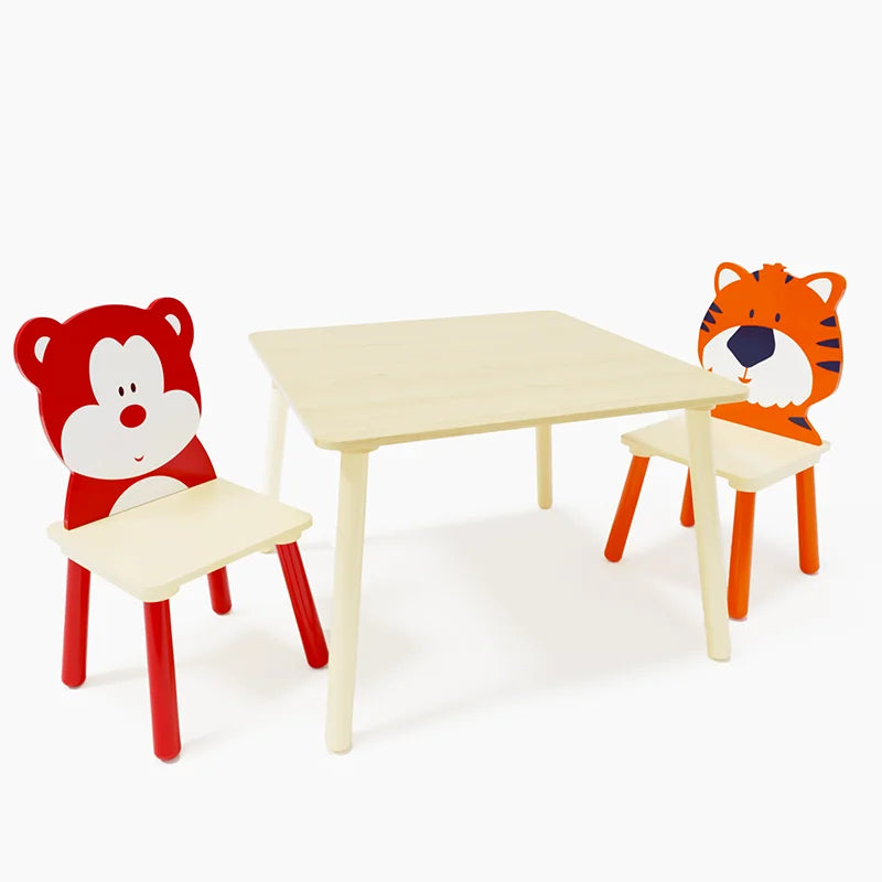 Kids Wooden Table & 2 Chair Set. Montessori Activity Table for Learning, Crafts & Play